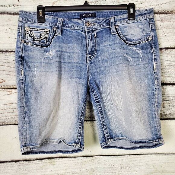 Vigoss Chelsea Bermuda Jean Shorts Women’s Size 8 Distressed Light Wash Denim - Picture 1 of 9